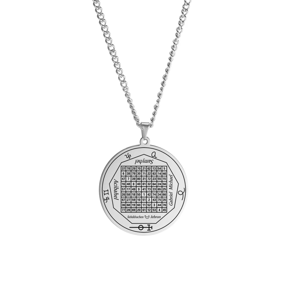 Solomon Saturn Jupiter Pendant Square Talisman Necklace Stainless Steel