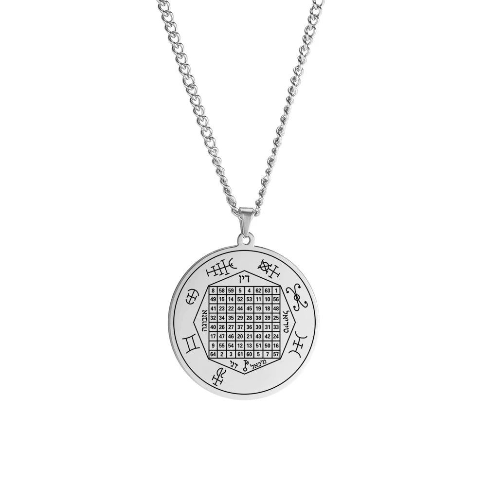 Solomon Saturn Jupiter Pendant Square Talisman Necklace Stainless Steel