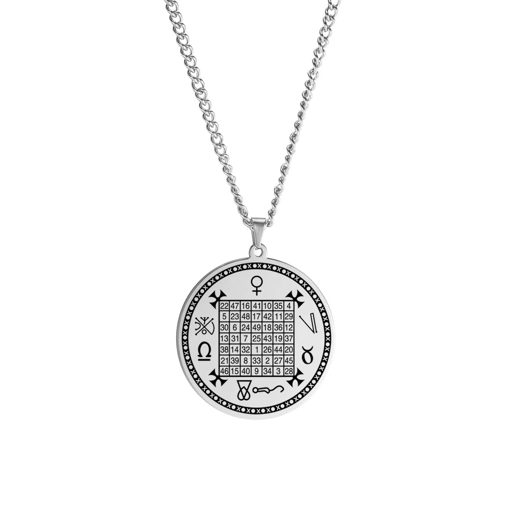 Solomon Saturn Jupiter Pendant Square Talisman Necklace Stainless Steel
