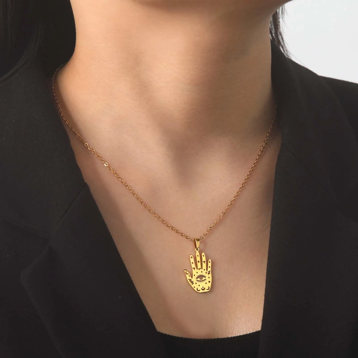 Palmistry Hand Pendant Third Eye Necklace