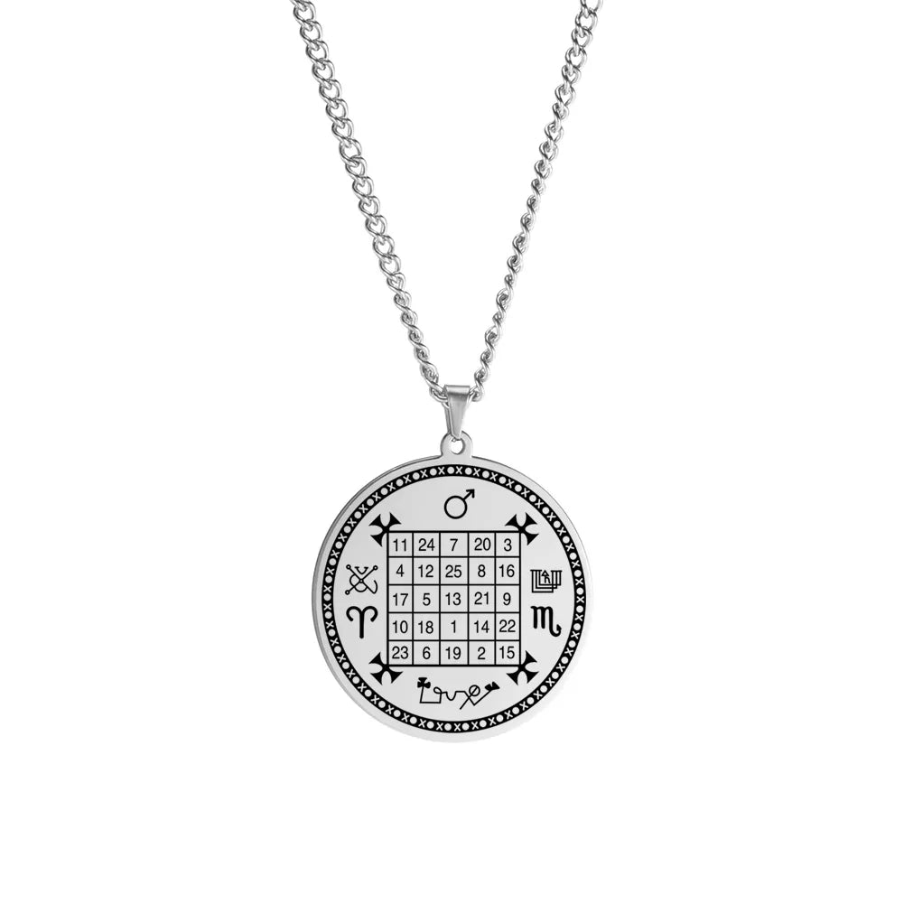 Solomon Saturn Jupiter Pendant Square Talisman Necklace Stainless Steel