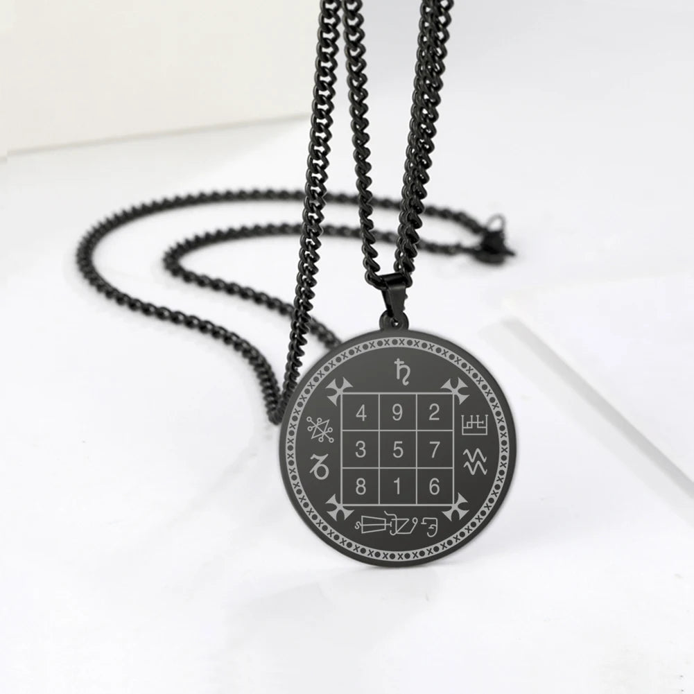 Solomon Saturn Jupiter Pendant Square Talisman Necklace Stainless Steel
