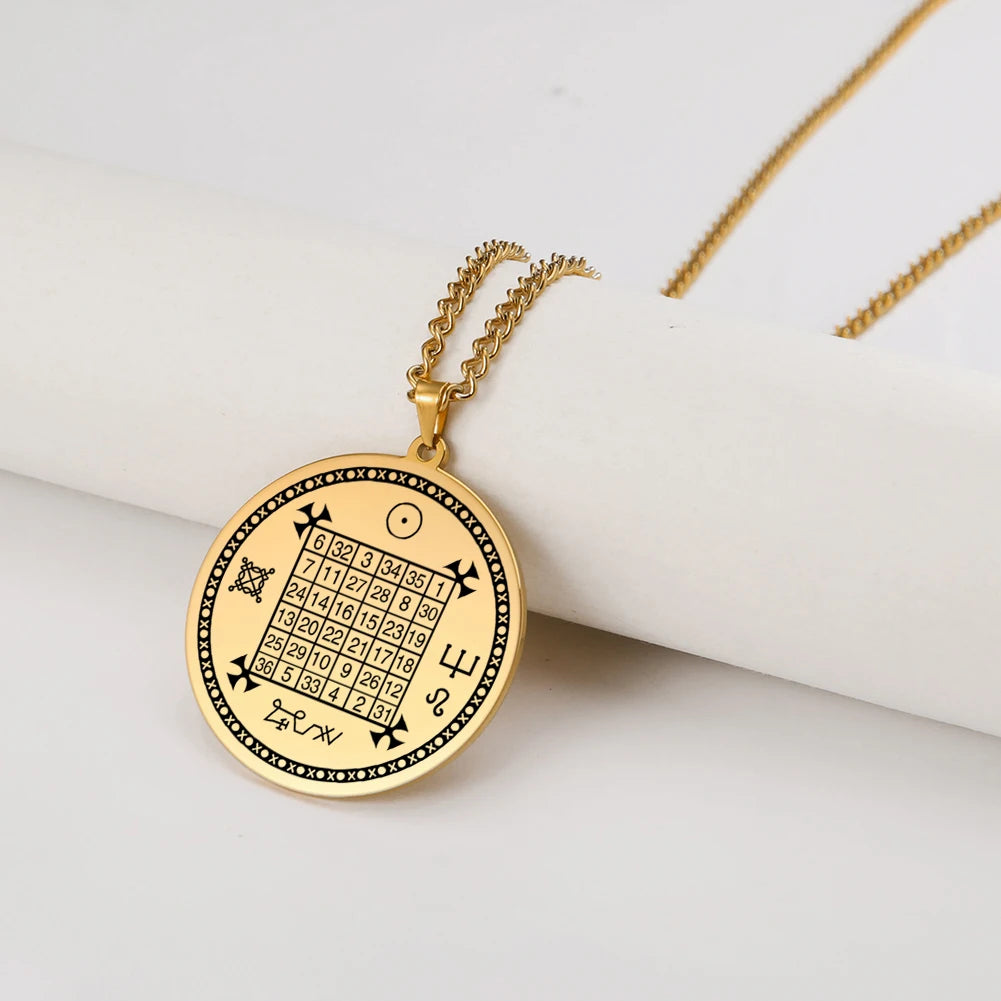 Solomon Saturn Jupiter Pendant Square Talisman Necklace Stainless Steel