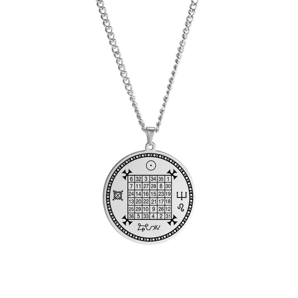 Solomon Saturn Jupiter Pendant Square Talisman Necklace Stainless Steel