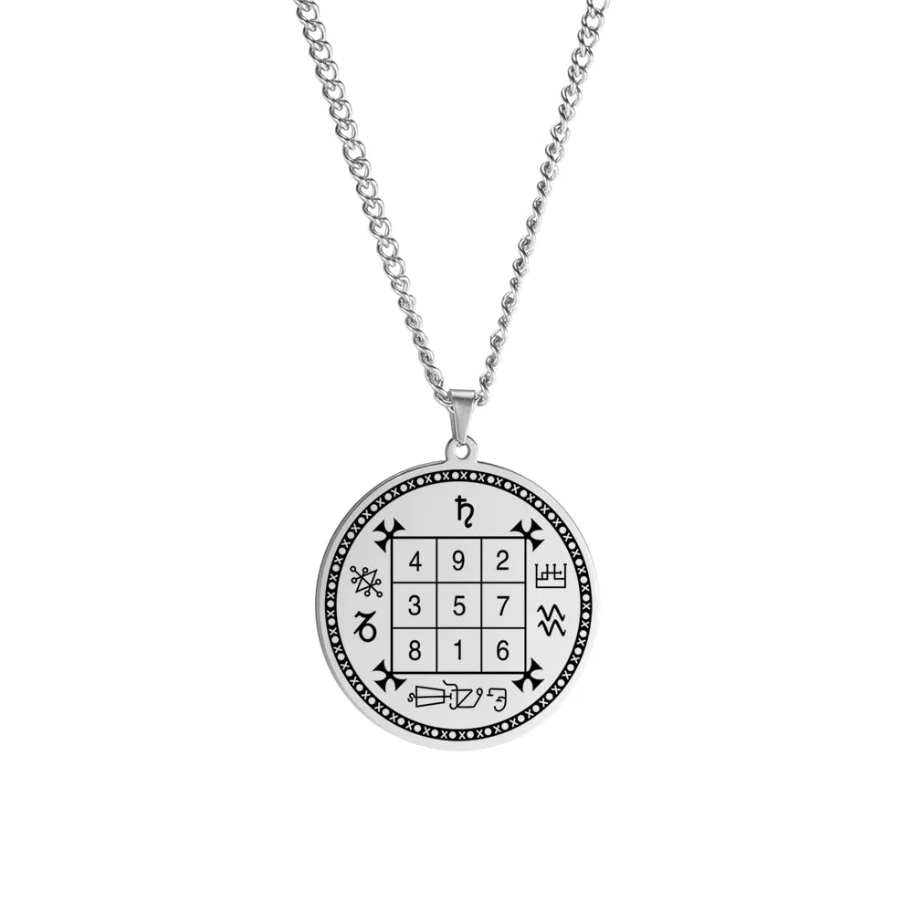 Solomon Saturn Jupiter Pendant Square Talisman Necklace Stainless Steel