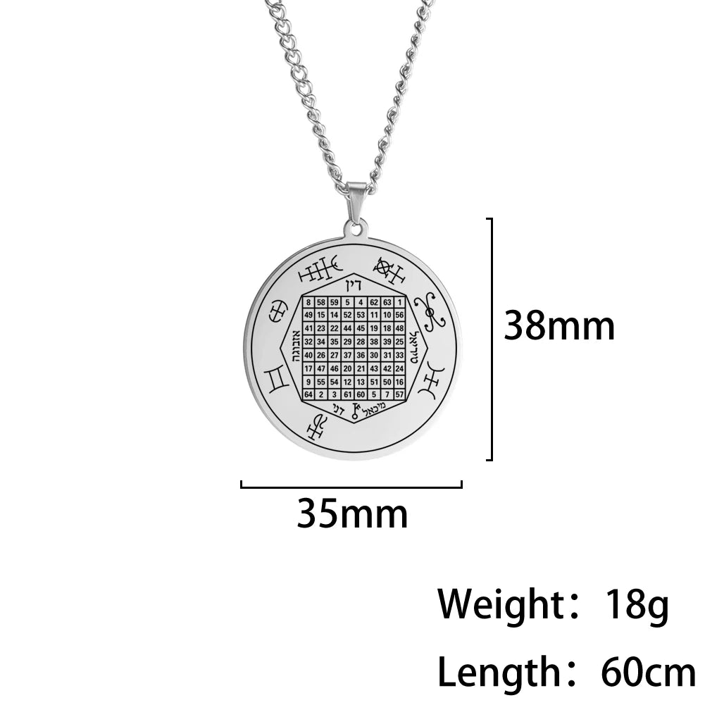 Solomon Saturn Jupiter Pendant Square Talisman Necklace Stainless Steel