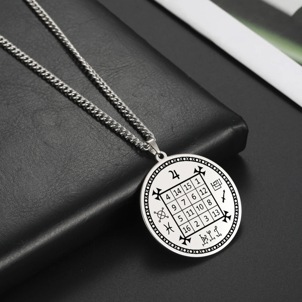 Solomon Saturn Jupiter Pendant Square Talisman Necklace Stainless Steel