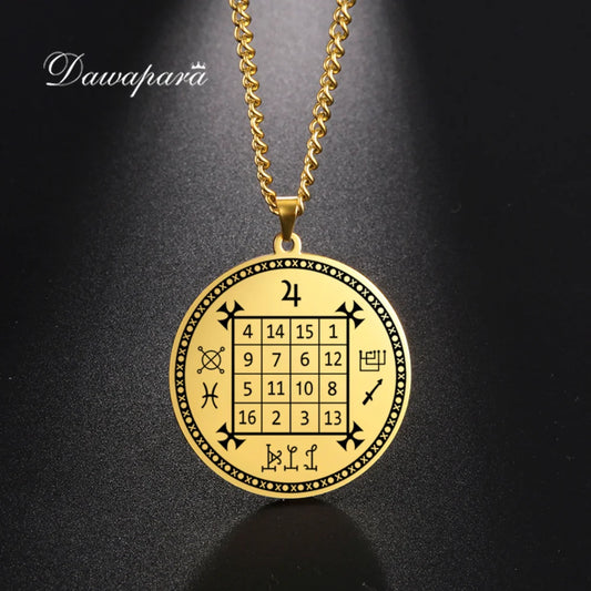 Solomon Saturn Jupiter Pendant Square Talisman Necklace Stainless Steel
