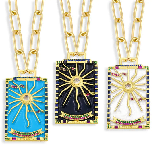 Handmade Crystal Gold Filled Women Vintage Amulet Tarot Card Pendant Necklace