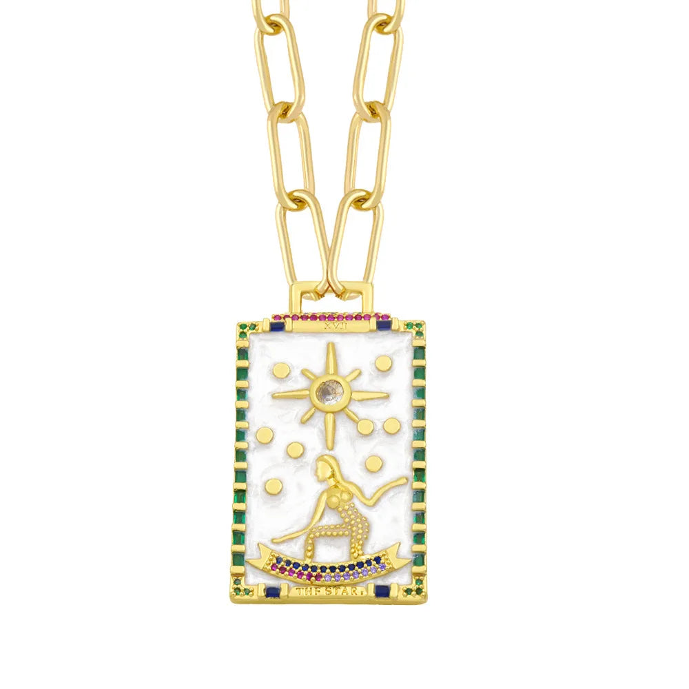 Handmade Crystal Gold Filled Women Vintage Amulet Tarot Card Pendant Necklace