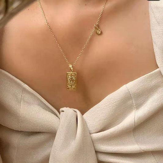 Astrology Square 12 Zodiac Tarot Gold Stainless Steel Zodiac Sign Necklace