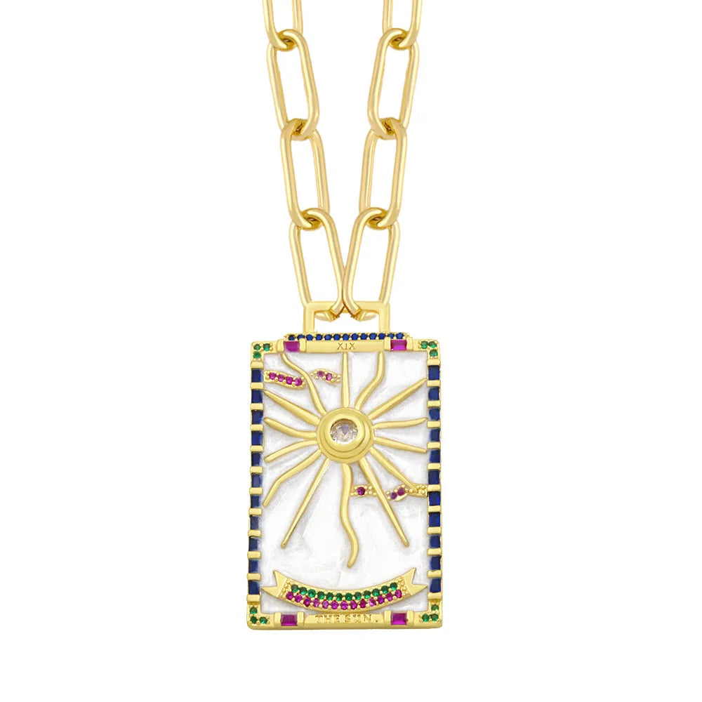 Handmade Crystal Gold Filled Women Vintage Amulet Tarot Card Pendant Necklace