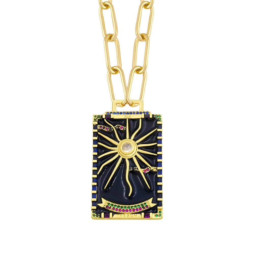Handmade Crystal Gold Filled Women Vintage Amulet Tarot Card Pendant Necklace