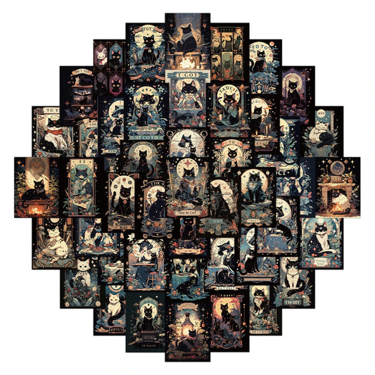 10/30/60pcs Dark Black Cat Tarot Card Cartoon Stickers
